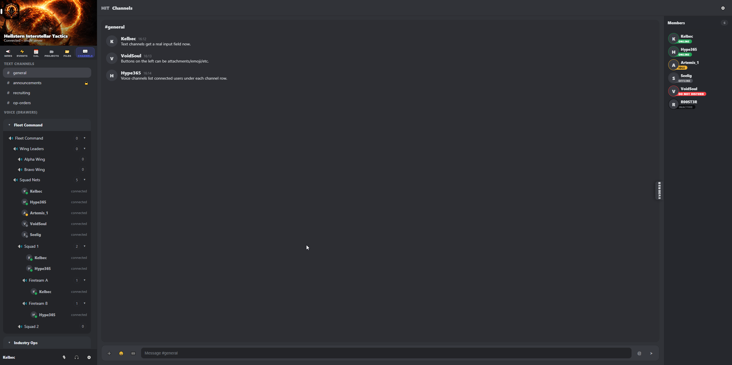 Channels module showing real-time messaging